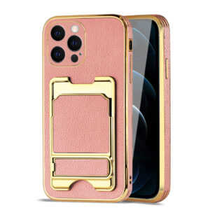 Reiko IPHONE 12 Max Leather Case with Card Holder In Pink