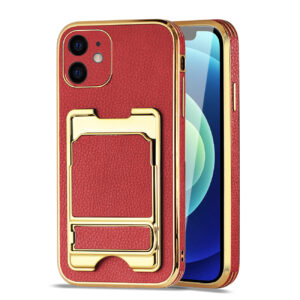 Reiko IPHONE 12 Leather Case with Card Holder In Red