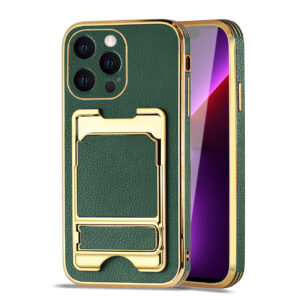 Reiko IPHONE 13 Pro Leather Case with Card Holder In Green