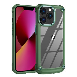 High Quality Clean PC,TPU and Metal Bumper Case For iPhone 13 PRO In Green