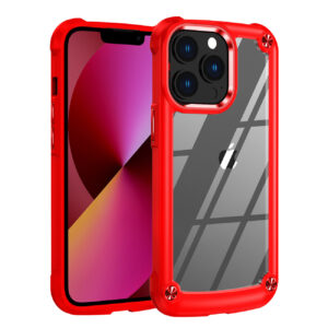 High Quality Clean PC,TPU and Metal Bumper Case For iPhone 13 PRO In Red