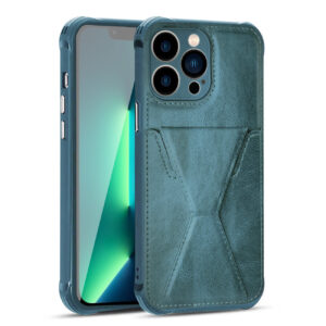 TPU Leather Phone Case for Apple iPhone 13 PRO with Card Holder Strap In Navy