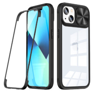 Full Protection With Mobile Phone Protective Film Slide Camera Lens Phone Case For iPhone 14 Plus In Black