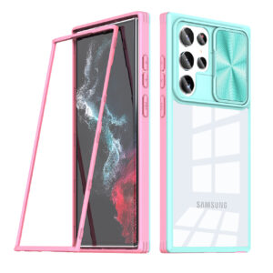 Full Protection With Mobile Phone Protective Film Slide Camera Lens Phone Case For Samsung Galaxy S22 Ultra In Blue