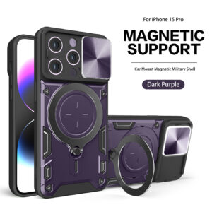 TPU PC Shockproof Magnetic Phone Case with Free Adjustment Ring Holder for IPHONE 15 PRO in Purple
