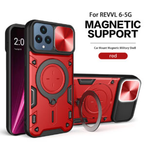 TPU PC Shockproof Magnetic Phone Case with Free Adjustment Ring Holder for REVVL 6 5G in Red