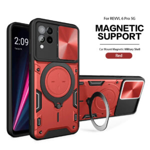 TPU PC Shockproof Magnetic Phone Case with Free Adjustment Ring Holder for REVVL 6 PRO 5G in Red