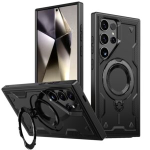 Reiko 360 Degree Rotating Magnetic Versatile Stand Black Compatible with Samsung Galaxy S25 Plus