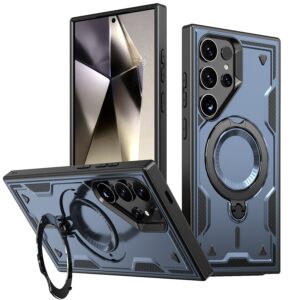 Reiko 360 Degree Rotating Magnetic Versatile Stand Navy Blue Compatible with Samsung Galaxy S25 Plus