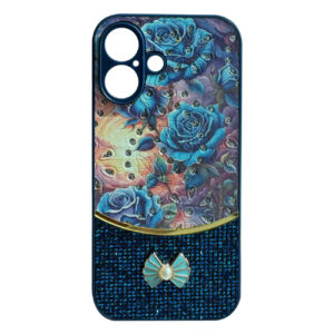 Sparkle Glitter Bling  Phone Case in Navy With Colorful Cover For iPhone 16