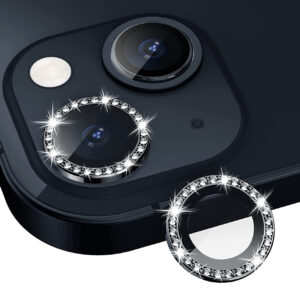 Diamond Camera Lens Protector, Diamond Tempered Glass Camera Cover Screen Protector for iPhone 14 / iPhone 14 Plus  In Black