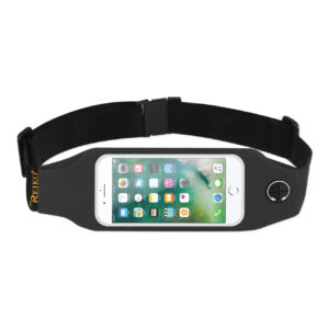 REIKO RUNNING SPORT BELT FOR 5 INCHES DEVICE WITH TWO POCKETS AND LED IN BLACK (5x5 INCHES)(SWB05-UNI50BK)