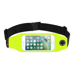 REIKO RUNNING SPORT BELT FOR 5 INCHES DEVICE WITH TWO POCKETS AND LED IN GREEN (5x5 INCHES)(SWB05-UNI50GR)