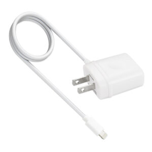 REIKO PORTABLE 8PIN USB TRAVEL ADAPTER CHARGER WITH BUILT IN CABLE IN WHITE
