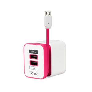 REIKO 2 AMP DUAL PORT PORTABLE TRAVEL ADAPTER CHARGER IN HOT PINK TC210-2A5VHPK