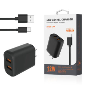 Reiko Typec Portable Travel Home Charger With Built In 5 Ft Cable In Black