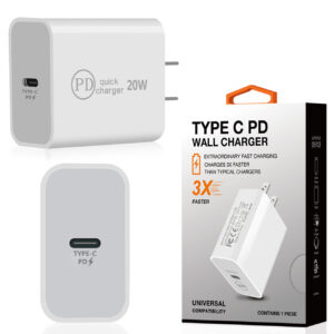 20W Power Delivery Travel Wall Charger Adapter with Type-C Port In White  SKU:WC16-PD20WTYPECWH