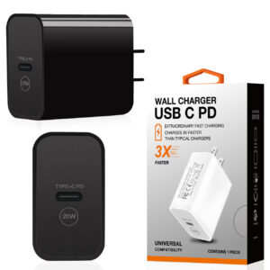 20W Power Delivery Travel Wall Charger Adapter with Type-C Port In Black  SKU:WC16-PD20WTYPECBK